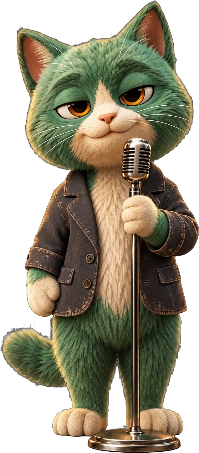 Ponchik at the microphone, centre stage at The Litter Box